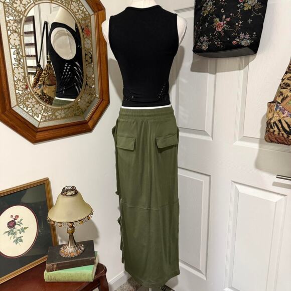 NWT Love Highlight Army Green Drawstring Cargo Maxi Skirt w Working Zippers S - Picture 4 of 7